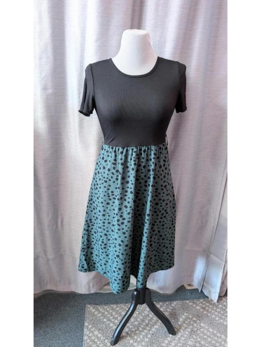 Black Green Animal Print Dress M